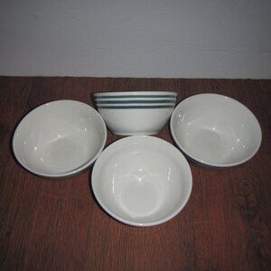 Set of Four Gibson Cereal Soup Bowls, White with Green Stripes, 6"